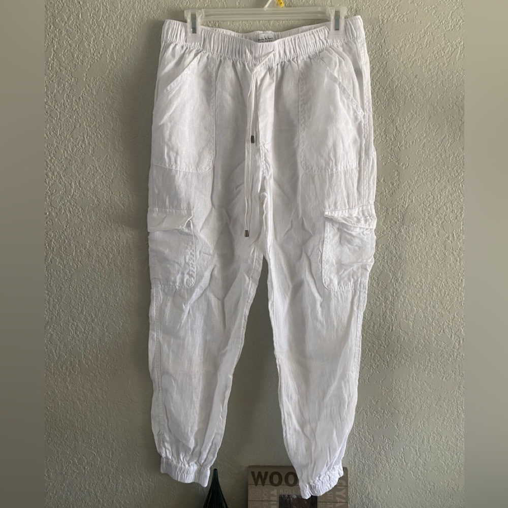 Nicole Miller New York Cargo Pocket Joggers 100% Linen Sz M - Picture 3 of 11